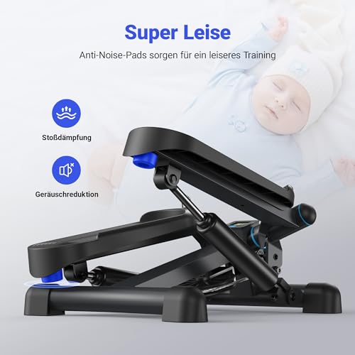 MERACH 2-in-1 Stepper für Zuhause, Leise Mini Stepper 150kg mit LCD-Monitor, Up-Down Swing Stepper mit Power Ropes for Bein/Arm/Butt Training, Home Office Fitness Exercise - 8