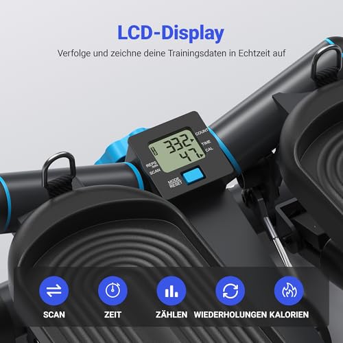 MERACH 2-in-1 Stepper für Zuhause, Leise Mini Stepper 150kg mit LCD-Monitor, Up-Down Swing Stepper mit Power Ropes for Bein/Arm/Butt Training, Home Office Fitness Exercise - 9