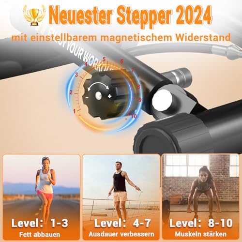 Mini Stepper für Zuhause mit Power Ropes, Einstellbarer Widerstand Swing Stepper mit LCD-Monitor, Stepper Hometrainer für Anfänger & Fitness Trainingsgerät 150kg Bein/Arm Trainer Home Fitness Exercise - 4
