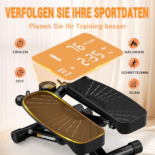 Mini Stepper für Zuhause mit Power Ropes, Einstellbarer Widerstand Swing Stepper mit LCD-Monitor, Stepper Hometrainer für Anfänger & Fitness Trainingsgerät 150kg Bein/Arm Trainer Home Fitness Exercise - 7
