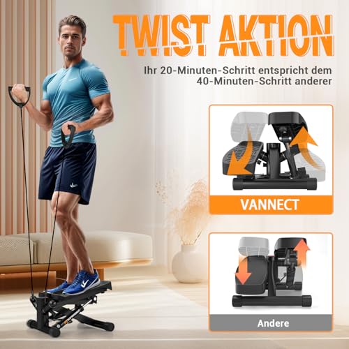Mini Stepper für Zuhause mit Power Ropes, Einstellbarer Widerstand Swing Stepper mit LCD-Monitor, Stepper Hometrainer für Anfänger & Fitness Trainingsgerät 150kg Bein/Arm Trainer Home Fitness Exercise - 8