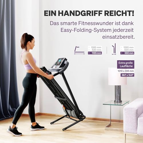 Sportstech F10 Klappbar Laufband für Zuhause - Deutsches Qualitätsunternehmen | App-Funktion + Schmierfunktion + 13 Programme | 2,5 PS Geschwindigkeit bis zu 10 km/h | Steigung 120 kg Max - 4