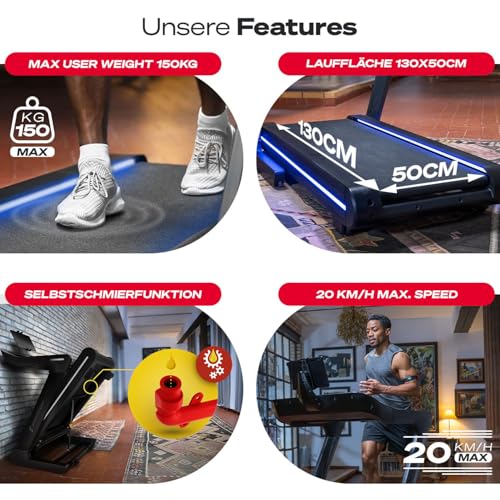 Sportstech Profi Laufband für Zuhause | Deutsche Qualitätsmarke | sTread Lite bis 20 km/h mit APP | große Lauffläche mit 17% Incline bis 150 kg | LED & Tabletholder | Fitness Treadmill klappbar - 8