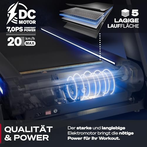 Sportstech Profi Laufband für Zuhause | Deutsche Qualitätsmarke | sTread Lite bis 20 km/h mit APP | große Lauffläche mit 17% Incline bis 150 kg | LED & Tabletholder | Fitness Treadmill klappbar - 9