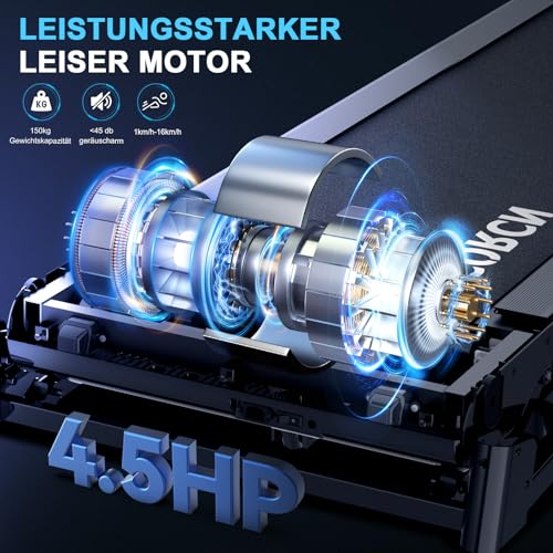 Decorcn Laufband für Zuhause - 4,5 PS, bis 16 km/h. Profi Große Lauffläche Laufband Klappbar, 20 Neigungsstufen Leise Walking Pad mit interaktivem LCD-Display & Bluetooth, bis 150KG - 3
