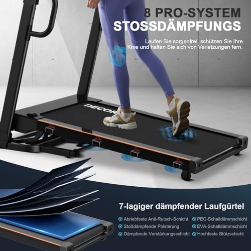 Decorcn Laufband für Zuhause - 4,5 PS, bis 16 km/h. Profi Große Lauffläche Laufband Klappbar, 20 Neigungsstufen Leise Walking Pad mit interaktivem LCD-Display & Bluetooth, bis 150KG - 4