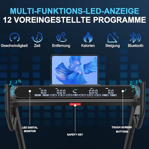 Decorcn Laufband für Zuhause - 4,5 PS, bis 16 km/h. Profi Große Lauffläche Laufband Klappbar, 20 Neigungsstufen Leise Walking Pad mit interaktivem LCD-Display & Bluetooth, bis 150KG - 5