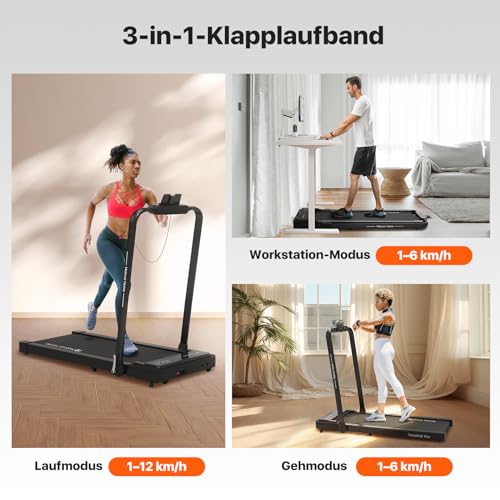 Mobvoi Home Laufband Plus 3-in-1, klappbares Laufband, 2,5 PS, Lauf-und Gehgerät für unter den Schreibtisch, für das Homeoffice, LED-Display, Lautsprecher, große Lauffläche, 120 kg, 12 km/h - 2