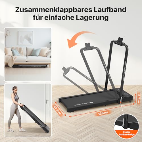 Mobvoi Home Laufband Plus 3-in-1, klappbares Laufband, 2,5 PS, Lauf-und Gehgerät für unter den Schreibtisch, für das Homeoffice, LED-Display, Lautsprecher, große Lauffläche, 120 kg, 12 km/h - 8