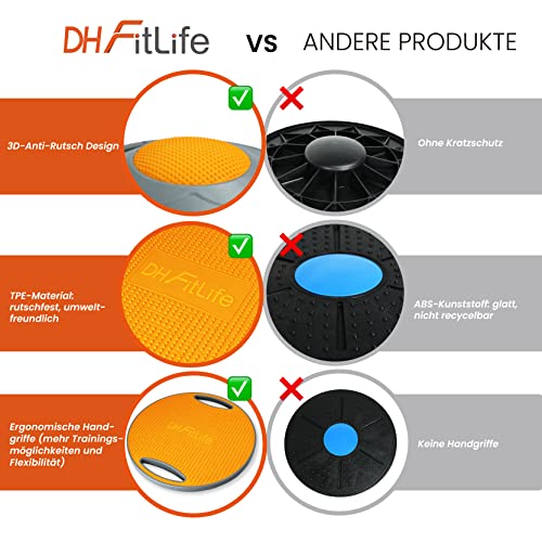 DH FitLife Balance Board, Wackelbrett, Balance Pad mit Griffen, extra groß Ø 42cm, max. 200 KG, Gleichgewichtstrainer, Fitness Balance-Board Erwachsene & Kinder, inkl. Anleitung - 5