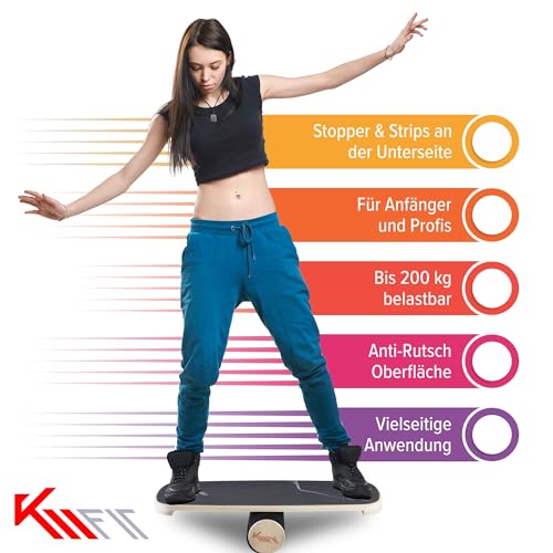 KM-Fit Balance Board | Balancebrett aus Holz | Indoor Skateboard Indoorboard | Surfboard, Surfbrett für Koordinationstraining | Kraft- & Gleichgewichtstrainer | Indoor-Surfen & Skaten - 2