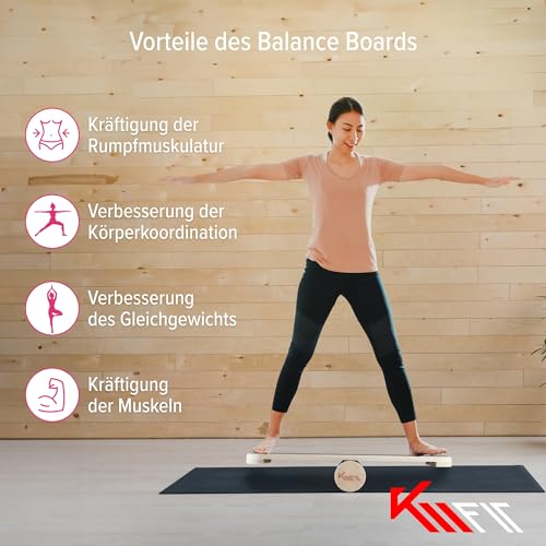 KM-Fit Balance Board | Balancebrett aus Holz | Indoor Skateboard Indoorboard | Surfboard, Surfbrett für Koordinationstraining | Kraft- & Gleichgewichtstrainer | Indoor-Surfen & Skaten - 3