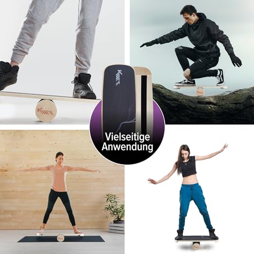 KM-Fit Balance Board | Balancebrett aus Holz | Indoor Skateboard Indoorboard | Surfboard, Surfbrett für Koordinationstraining | Kraft- & Gleichgewichtstrainer | Indoor-Surfen & Skaten - 4