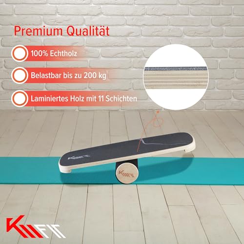 KM-Fit Balance Board | Balancebrett aus Holz | Indoor Skateboard Indoorboard | Surfboard, Surfbrett für Koordinationstraining | Kraft- & Gleichgewichtstrainer | Indoor-Surfen & Skaten - 6