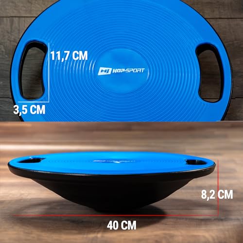 Hop-Sport Balance Board aus Kunststoff - 150 kg Belastbarkeit, rutschfestes Wackelbrett mit Griffen, Gleichgewichtstrainer für Physiotherapie, ø 40 cm- blau - 3