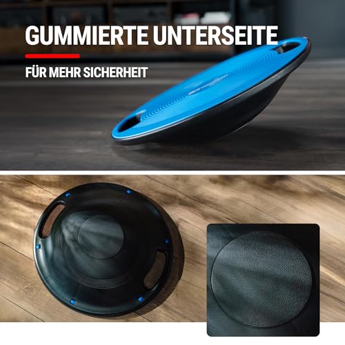 Hop-Sport Balance Board aus Kunststoff - 150 kg Belastbarkeit, rutschfestes Wackelbrett mit Griffen, Gleichgewichtstrainer für Physiotherapie, ø 40 cm- blau - 5