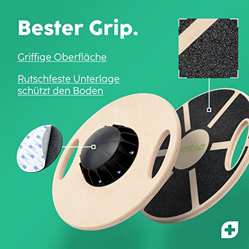 Vesta+ Balance Board Holz + Fitness App, Balanceboard aus nachhaltigem Eichenholz - Der Balance Board Testsieger für das Plus in Deinem Workout, Wackelbrett Balance Board erwachsene Therapiekreisel - 2