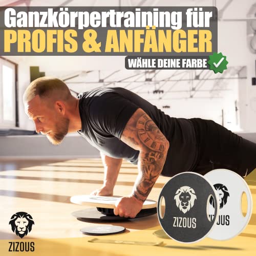 ZIZOUS® Premium Balance Board TESTSIEGER Komplettset - Hochwertiges Wackelbrett inkl. Antirutschmatte 2 Slider und Fitnessband - Gleichgewichtstrainer mit Handgriffen - Balance-Board schwarz mit Ebook - 3