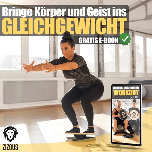 ZIZOUS® Premium Balance Board TESTSIEGER Komplettset - Hochwertiges Wackelbrett inkl. Antirutschmatte 2 Slider und Fitnessband - Gleichgewichtstrainer mit Handgriffen - Balance-Board schwarz mit Ebook - 4