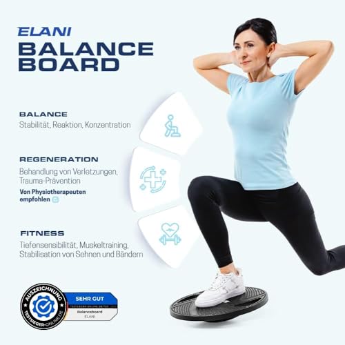 ELANI Rutschfestes Balance-Board für Erwachsene bis 150kg für Physiotherapie zur Stärkung der Balance & Koordination | Balance Board für Schreibtisch - 3