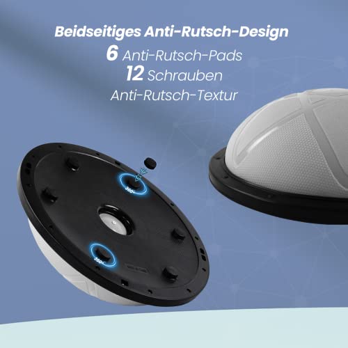 DH FitLife Balance Ball, Yoga Gleichgewichtstrainer Φ60*22cm bis 200 KG belastbar, halber Gymnastikball Fitness Balance Board, Balance-Board mit Pumpe und 2 Fitnessbändern, Grau - 3