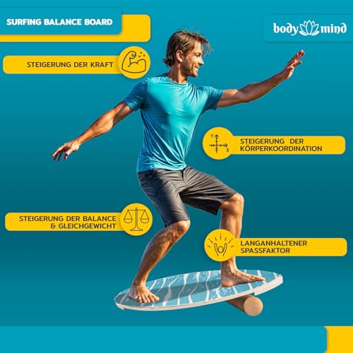 Balance-Board Surfbrett Surf Balance Wackelbrett für Physiotherapie Surf-Training; Trainiert Gleichgewicht & Koordination mit gratis E-BOOK (Light Waves) - 3
