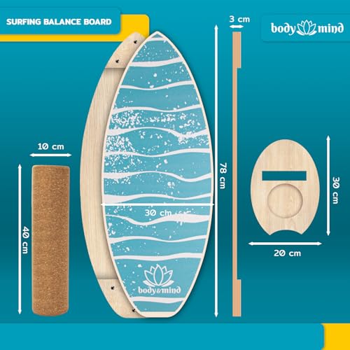 Balance-Board Surfbrett Surf Balance Wackelbrett für Physiotherapie Surf-Training; Trainiert Gleichgewicht & Koordination mit gratis E-BOOK (Light Waves) - 5