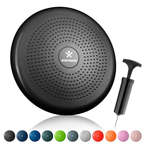 BODYMATE Ballsitzkissen inkl. Pumpe SCHWARZ 34cm Durchmesser - Balance-Kissen, Luftkissen, Balance Pad, Noppenkissen - Core-, Fitness-, Reha-, Koordinations- und Rückentraining - 2