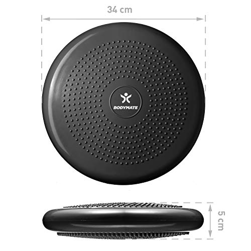 BODYMATE Ballsitzkissen inkl. Pumpe SCHWARZ 34cm Durchmesser - Balance-Kissen, Luftkissen, Balance Pad, Noppenkissen - Core-, Fitness-, Reha-, Koordinations- und Rückentraining - 5