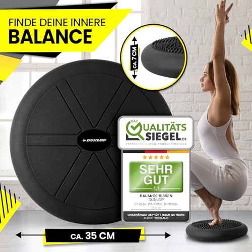 Dunlop Sports Balance Kissen Ball Sitzkissen - für einen stärkeren Rücken in Rekordzeit Premium Balancekissen mit Pumpe 35 x 7 cm orthopädisch über 450 kg belastbar Spezial Noppen, Schwarz - 2
