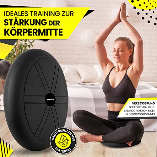 Dunlop Sports Balance Kissen Ball Sitzkissen - für einen stärkeren Rücken in Rekordzeit Premium Balancekissen mit Pumpe 35 x 7 cm orthopädisch über 450 kg belastbar Spezial Noppen, Schwarz - 6