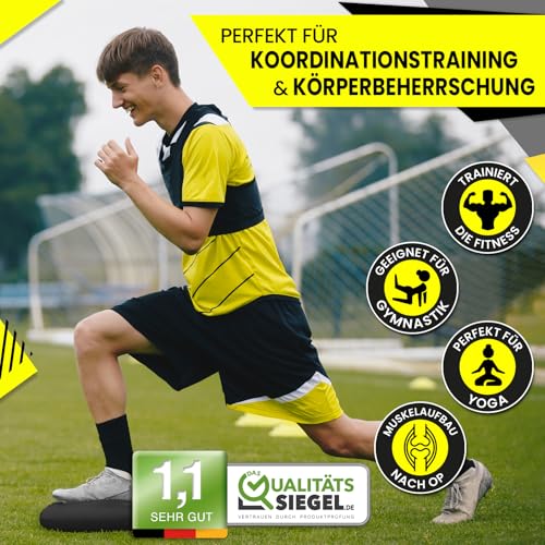 Dunlop Sports Balance Kissen Ball Sitzkissen - für einen stärkeren Rücken in Rekordzeit Premium Balancekissen mit Pumpe 35 x 7 cm orthopädisch über 450 kg belastbar Spezial Noppen, Schwarz - 7