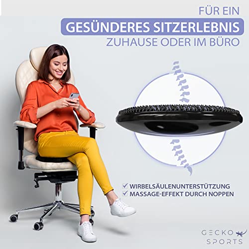 Gecko Sports® Balance Kissen in Schwarz, 33cm, mit Pumpe, Ballsitzkissen, Balancekissen – Glatte und Noppen-Oberfläche für Komfortable Nutzung - 4
