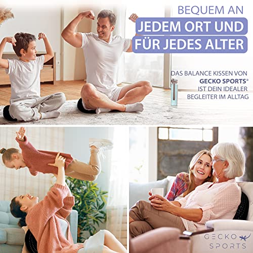 Gecko Sports® Balance Kissen in Schwarz, 33cm, mit Pumpe, Ballsitzkissen, Balancekissen – Glatte und Noppen-Oberfläche für Komfortable Nutzung - 6