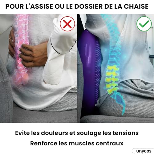 unycos - Ballsitzkissen 34 cm Inkl. Luftpumpe, Noppenkissen Aufblasbar, Luftkissen, Anti-Burst Sitzkissen Balance Pad, Rumpftraining, Fitness, Rücken, Koordination/Rehabilitation (Lila; Basic) - 4