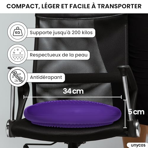 unycos - Ballsitzkissen 34 cm Inkl. Luftpumpe, Noppenkissen Aufblasbar, Luftkissen, Anti-Burst Sitzkissen Balance Pad, Rumpftraining, Fitness, Rücken, Koordination/Rehabilitation (Lila; Basic) - 5