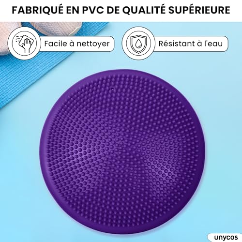 unycos - Ballsitzkissen 34 cm Inkl. Luftpumpe, Noppenkissen Aufblasbar, Luftkissen, Anti-Burst Sitzkissen Balance Pad, Rumpftraining, Fitness, Rücken, Koordination/Rehabilitation (Lila; Basic) - 6