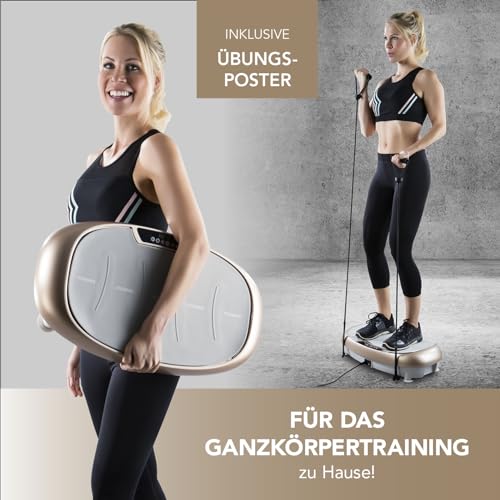 VITALmaxx Vibrationstrainer mit 30 Vibrationsstufen und 3 Programmen und LCD-Display | Ganzkörpertraining zu Hause, inklusive Expanderbänder und Fernbedienung [Champagner] - 2