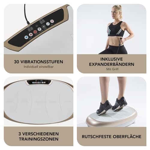VITALmaxx Vibrationstrainer mit 30 Vibrationsstufen und 3 Programmen und LCD-Display | Ganzkörpertraining zu Hause, inklusive Expanderbänder und Fernbedienung [Champagner] - 3