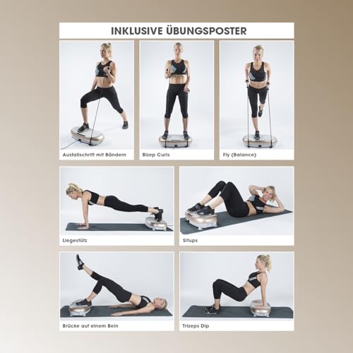 VITALmaxx Vibrationstrainer mit 30 Vibrationsstufen und 3 Programmen und LCD-Display | Ganzkörpertraining zu Hause, inklusive Expanderbänder und Fernbedienung [Champagner] - 5