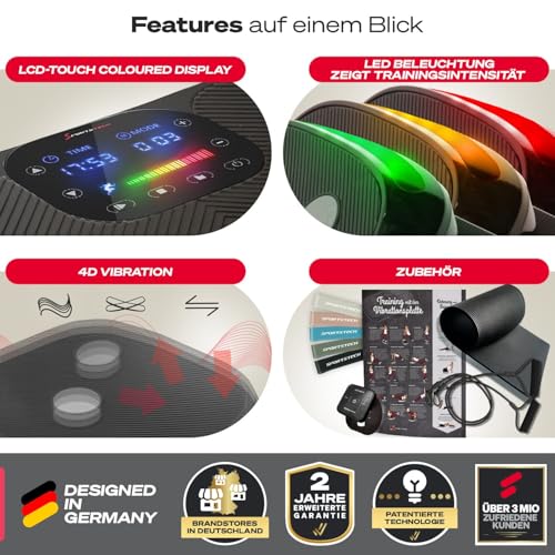 Sportstech 4D Vibrationsplatte VP400 im Curved Design, Deutsche Qualitätsmarke, Color Touch Display, LED Technologie, Trainingsbänder & Schutzmatte, Oszillation & Vibration, optional mit Hanteln - 6