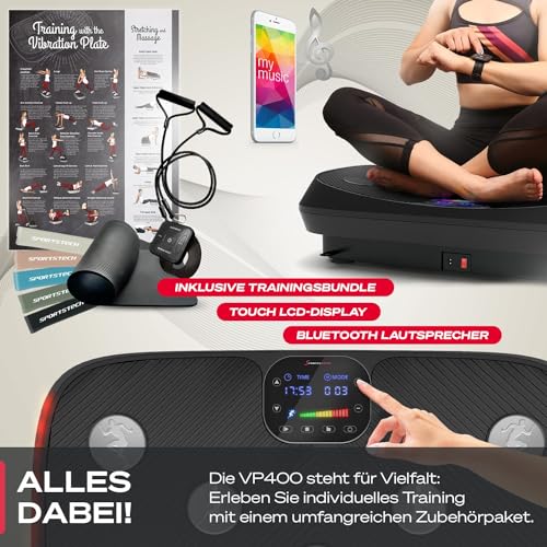 Sportstech 4D Vibrationsplatte VP400 im Curved Design, Deutsche Qualitätsmarke, Color Touch Display, LED Technologie, Trainingsbänder & Schutzmatte, Oszillation & Vibration, optional mit Hanteln - 9