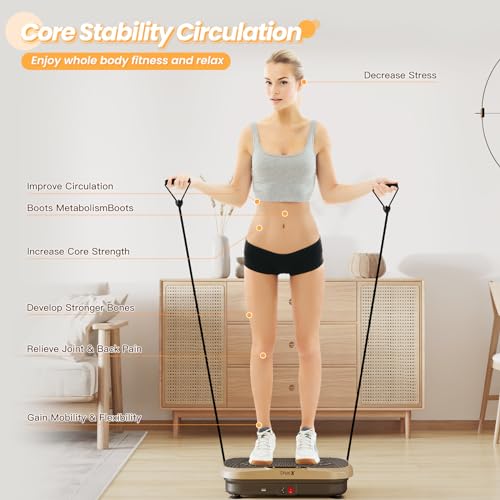Dripex Vibrationsplatte, 3D Trainingsgerät mit 99 Vibrationsstufen, Fitnessgeräte für Zuhause, Ganzkörpertraining und Muskelaufbau, 5 Trainingsprogramme, Bluetooth Lautsprecher, Trainingsbänder - 2