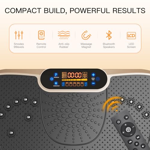 Dripex Vibrationsplatte, 3D Trainingsgerät mit 99 Vibrationsstufen, Fitnessgeräte für Zuhause, Ganzkörpertraining und Muskelaufbau, 5 Trainingsprogramme, Bluetooth Lautsprecher, Trainingsbänder - 5
