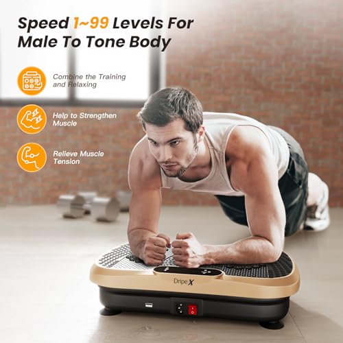 Dripex Vibrationsplatte, 3D Trainingsgerät mit 99 Vibrationsstufen, Fitnessgeräte für Zuhause, Ganzkörpertraining und Muskelaufbau, 5 Trainingsprogramme, Bluetooth Lautsprecher, Trainingsbänder - 7
