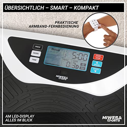 Miweba Sports Fitness 4D Wave Vibrationsplatte MV300 - Armband Fernbedienung - Wave Design - 800 Watt - Bluetooth Lautsprecher - Trainingsbänder - Led - große Trittfläche (Black) - 4