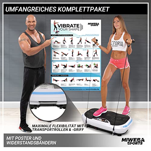 Miweba Sports Fitness 4D Wave Vibrationsplatte MV300 - Armband Fernbedienung - Wave Design - 800 Watt - Bluetooth Lautsprecher - Trainingsbänder - Led - große Trittfläche (Black) - 5