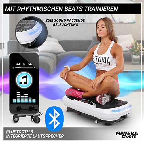 Miweba Sports Fitness 4D Wave Vibrationsplatte MV300 - Armband Fernbedienung - Wave Design - 800 Watt - Bluetooth Lautsprecher - Trainingsbänder - Led - große Trittfläche (Black) - 6