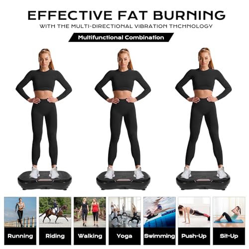 LIFERUN Vibrationsplatte 120 Intensitätsstufen + 10 Trainingsprogramme Leiser Motor Heimfitnessgerät Ganzkörpertraining Muskeltraining Massagegerät mit Fernbedienung und Trainingsgurt 180 kg (Schwarz) - 4