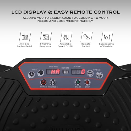 LIFERUN Vibrationsplatte 120 Intensitätsstufen + 10 Trainingsprogramme Leiser Motor Heimfitnessgerät Ganzkörpertraining Muskeltraining Massagegerät mit Fernbedienung und Trainingsgurt 180 kg (Schwarz) - 5